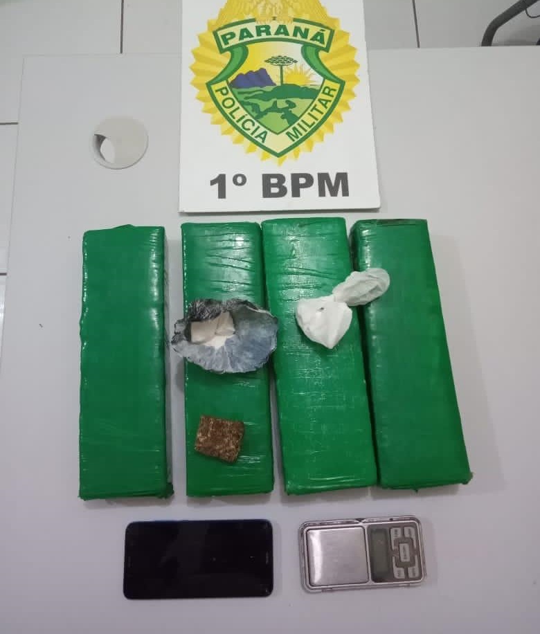 3,4 kg de maconha e 49 gramas de cocaína são apreendidos pela PM em Castro