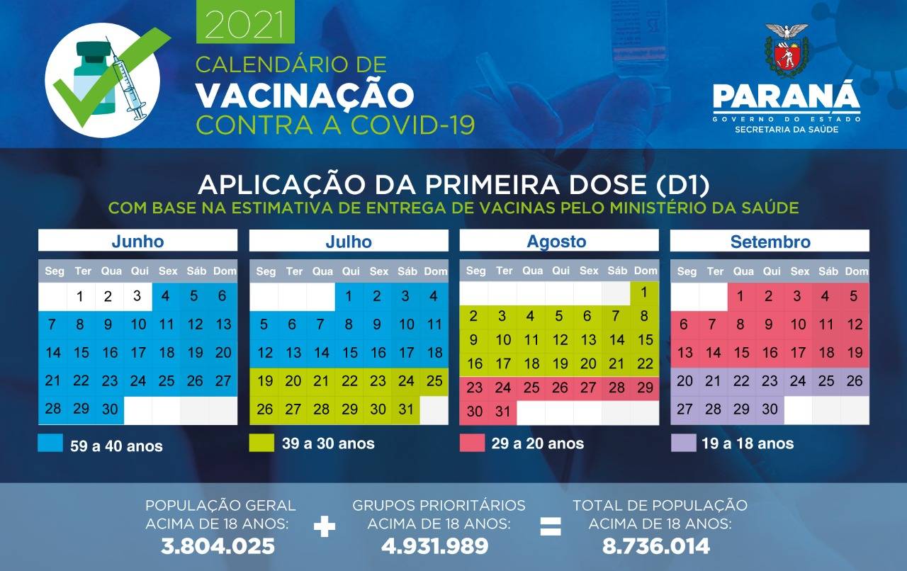 Paraná divulga calendário de vacinação contra a Covid-19 para população em geral