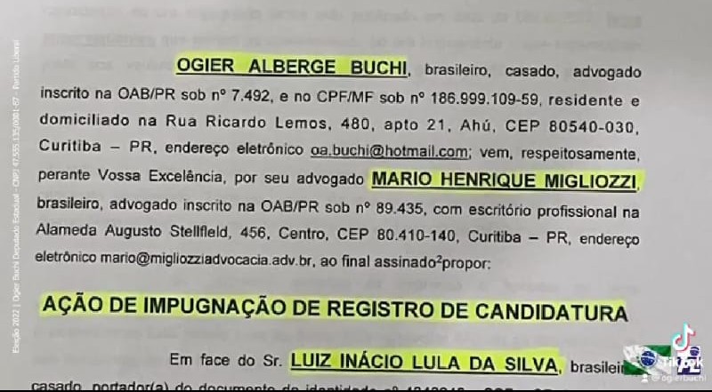 Advogado do Paraná protocola pedido de impugnação da candidatura de Lula por dependência alcoólica