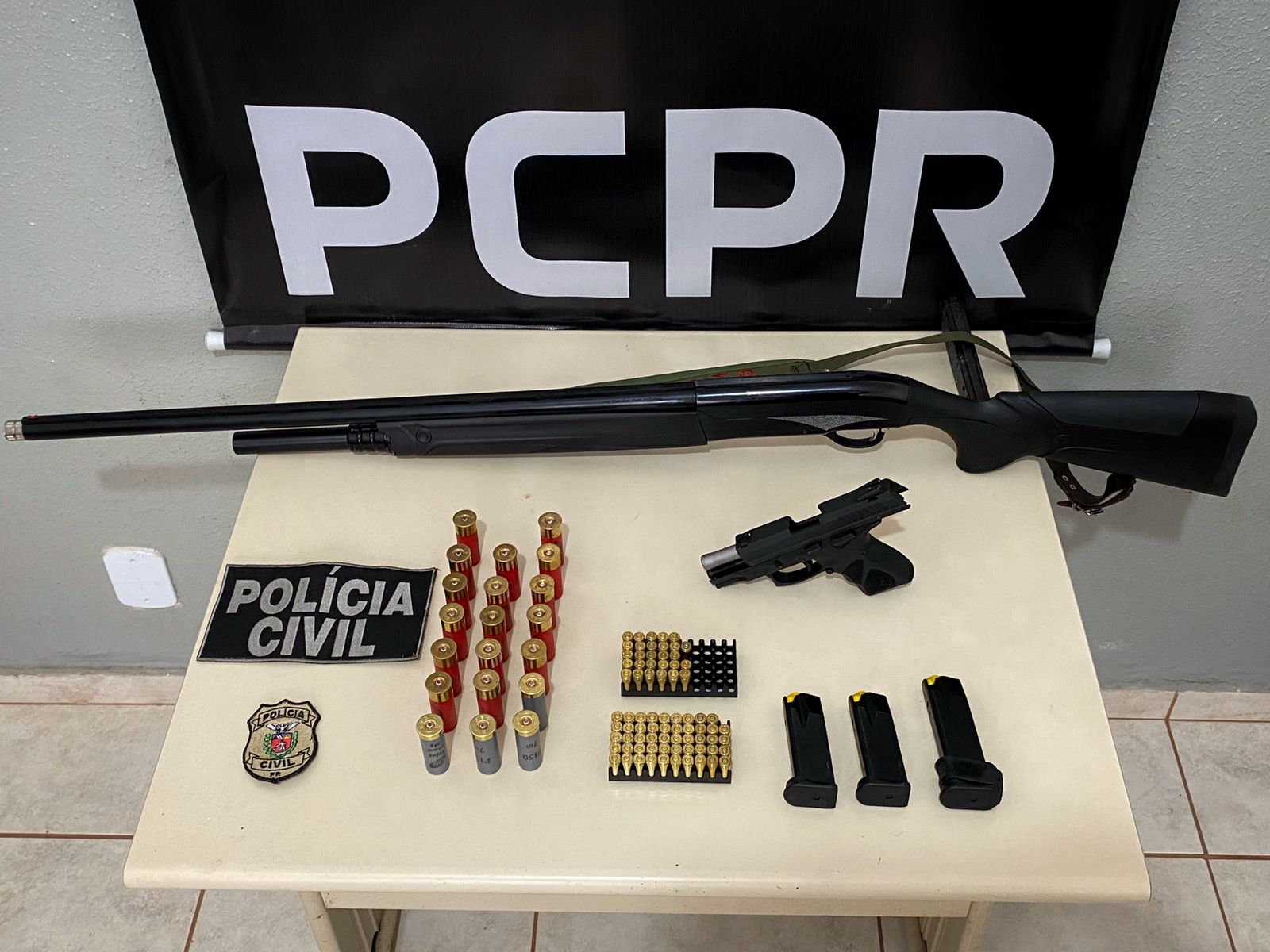 Armas e munições apreendidas pela Polícia Civil em Palmeira